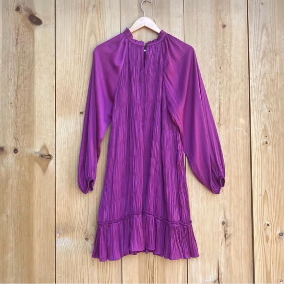 Maeve Anthropologie Tasha Smocked Magenta Raspberry Pleated Dress Sz Large - Picture 6 of 7